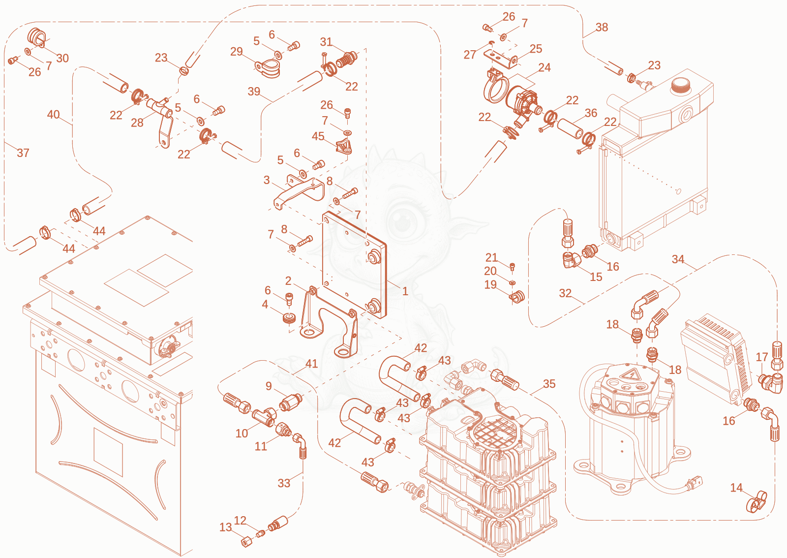 Exploded parts diagram of the COOLER INSTALLATION (option) of a Wacker Neuson EZ26E, with numbered balloons