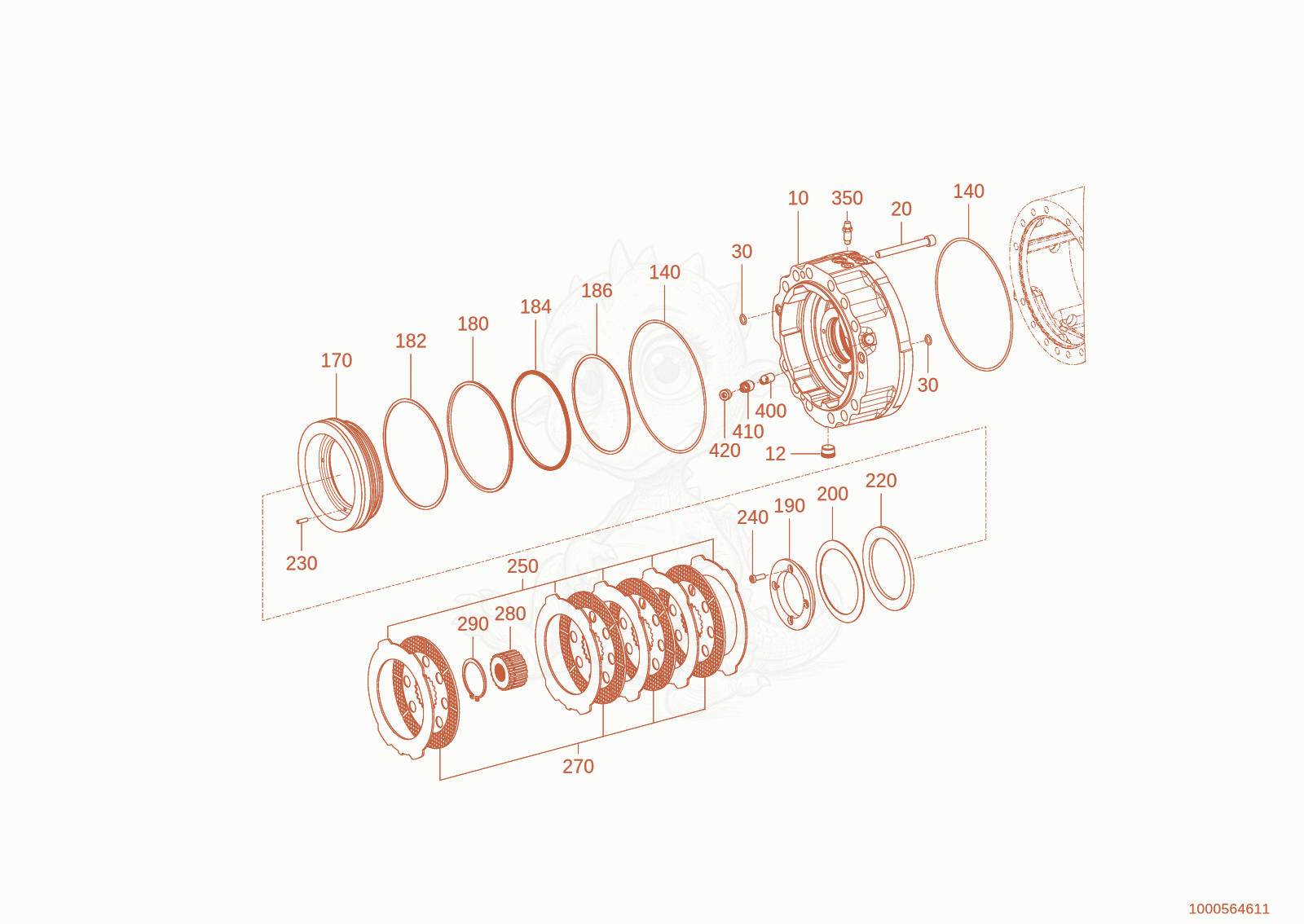 Exploded parts diagram of the multi disc brake of a Wacker Neuson WL950P(A05-05), with numbered balloons