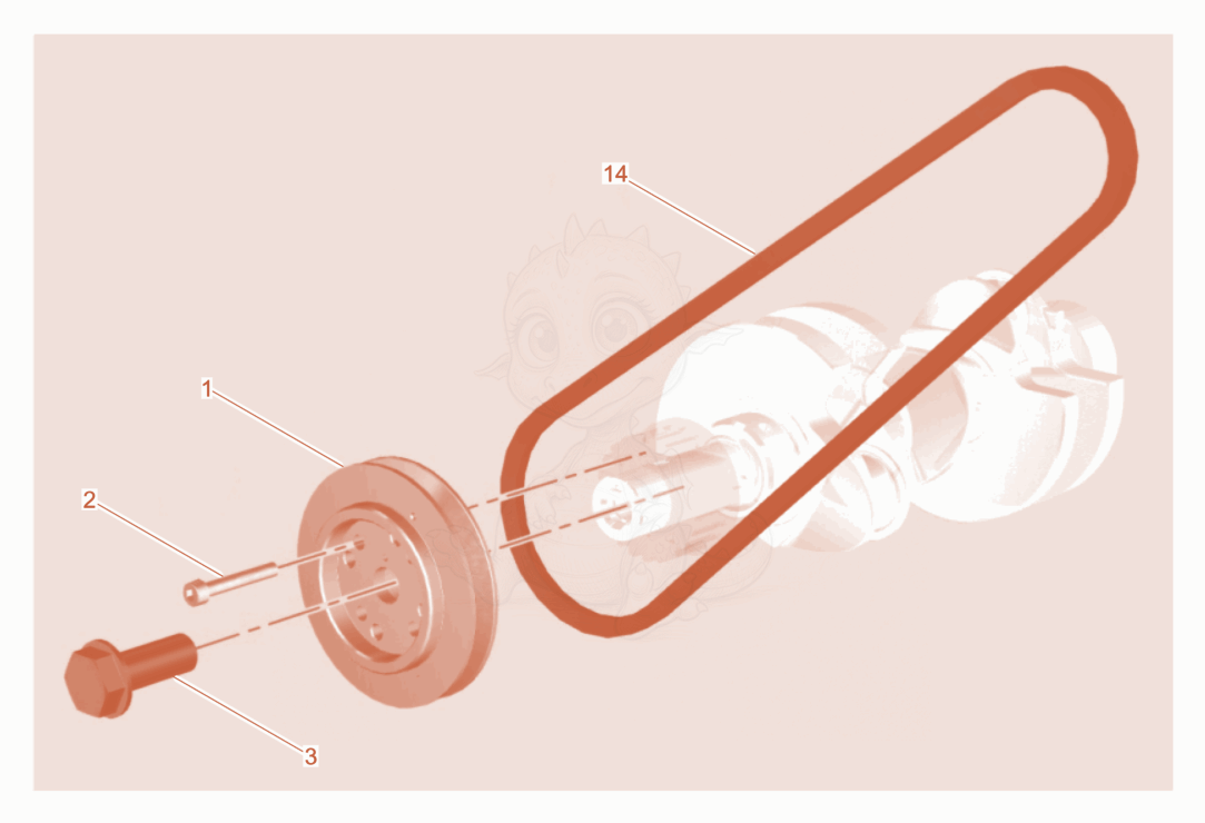 Exploded parts diagram of the V-belt pulley of a Wacker Neuson DPU80/110KMAT, with numbered balloons