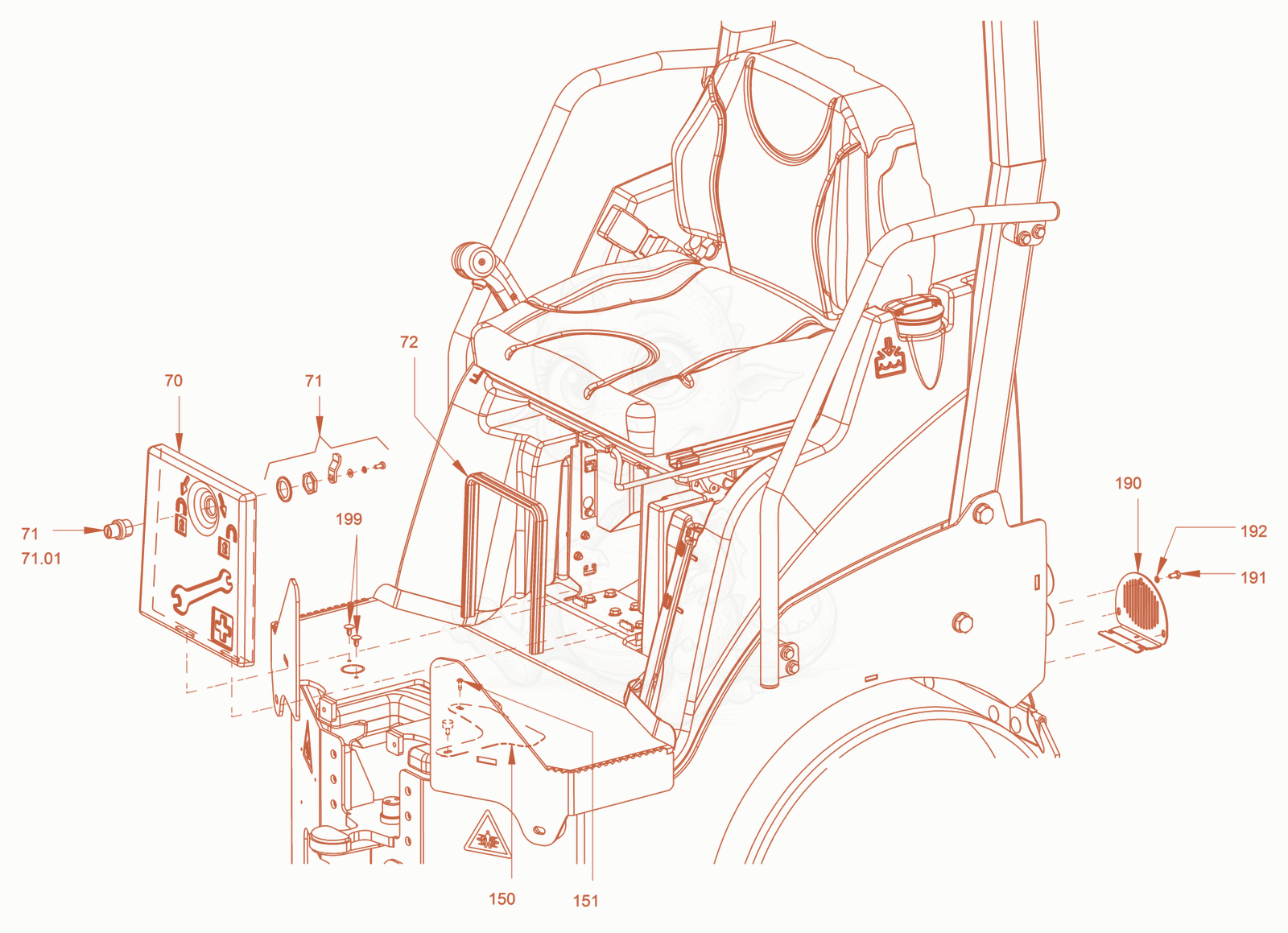 Exploded parts diagram of the canopies and covers of a Wacker Neuson RD18-80, with numbered balloons
