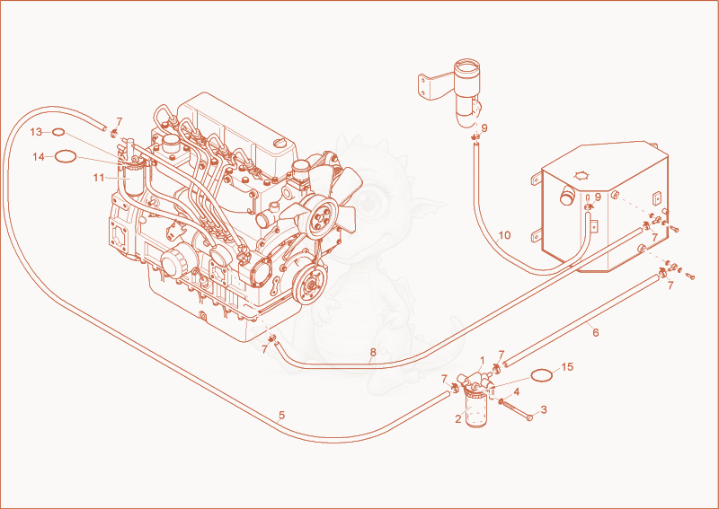 Exploded parts diagram of the fuel system of a Wacker Neuson 5001, with numbered balloons