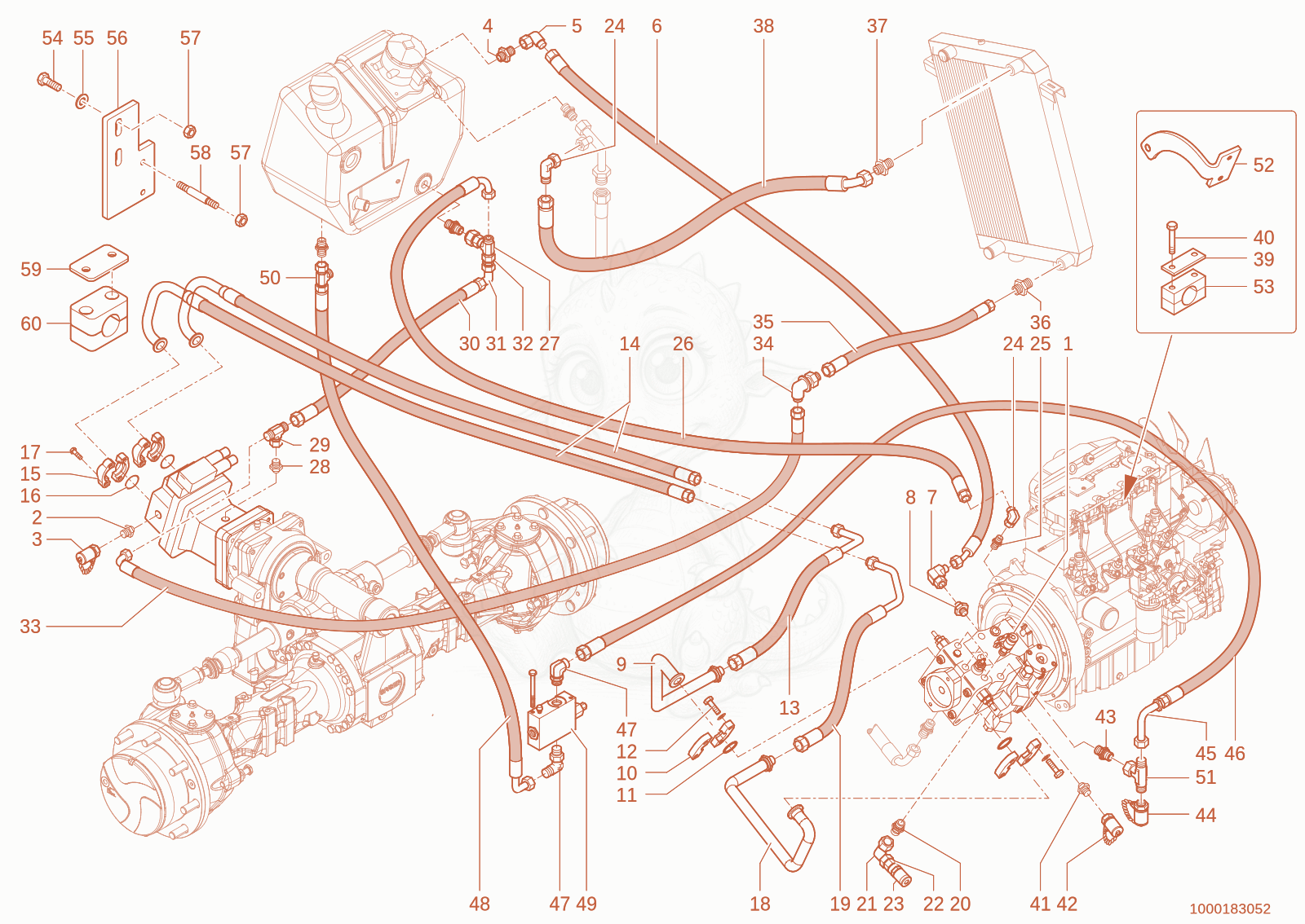 Exploded parts diagram of the circulation of a Wacker Neuson 1150, with numbered balloons