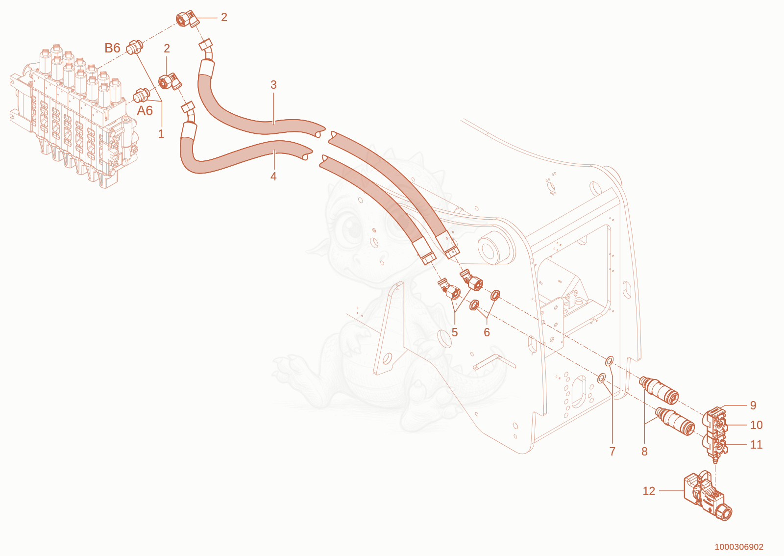 Exploded parts diagram of the Auxiliary control circuit rear. of a Wacker Neuson TH942(416-39), with numbered balloons
