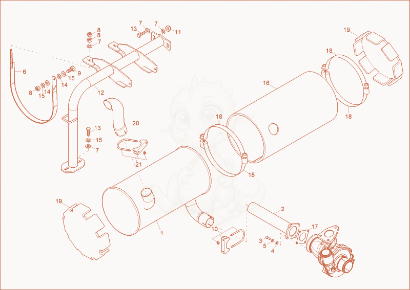 Exploded parts diagram of the exhaust of a Wacker Neuson 14504, with numbered balloons
