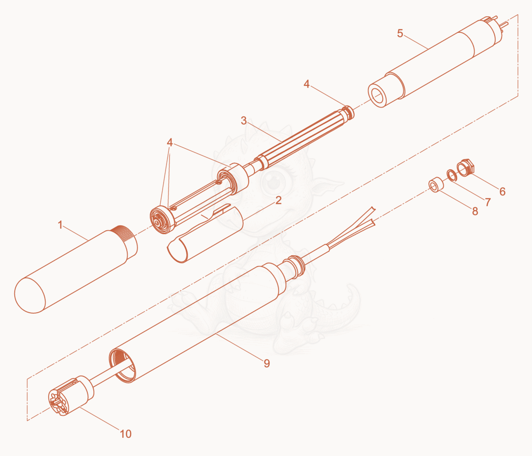 Exploded parts diagram of the Internal Vibrator cpl. of a Wacker Neuson IRSEN38/115LASER, with numbered balloons
