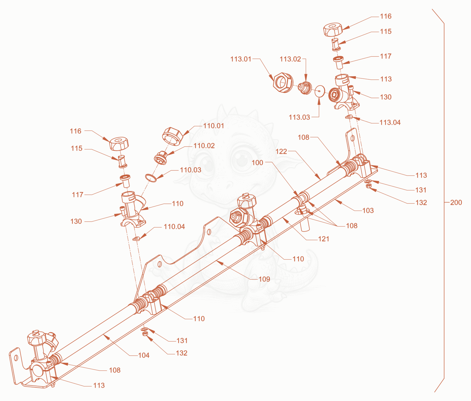 Exploded parts diagram of the sprinkling of a Wacker Neuson RD40-130DPF, with numbered balloons