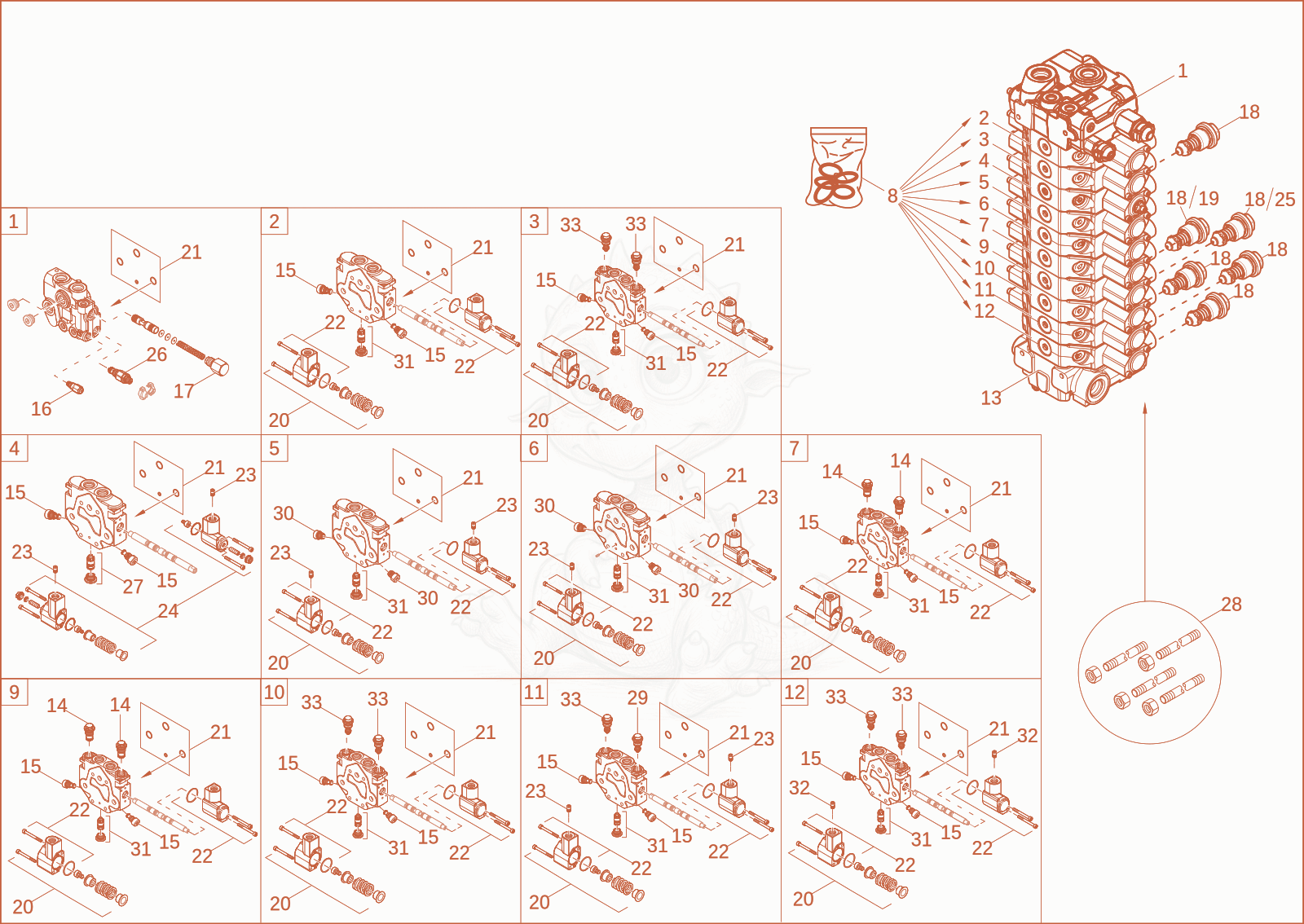 Exploded parts diagram of the CONTROL VALVE 2 of a Wacker Neuson ET90, with numbered balloons