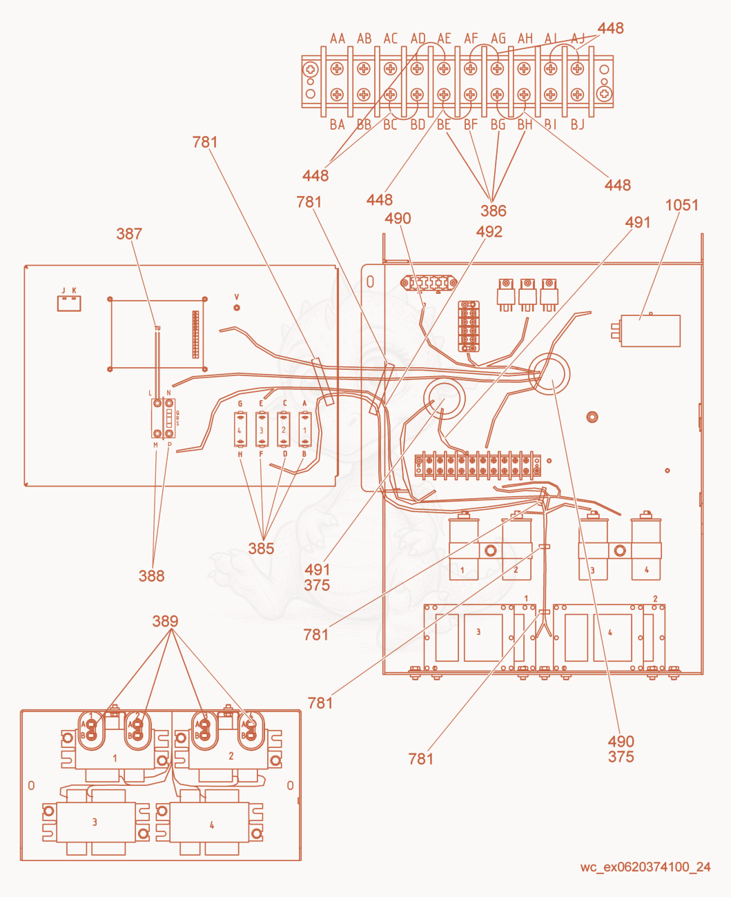 Exploded parts diagram of the Control Box Wiring Diagram of a Wacker Neuson LTW8K, with numbered balloons