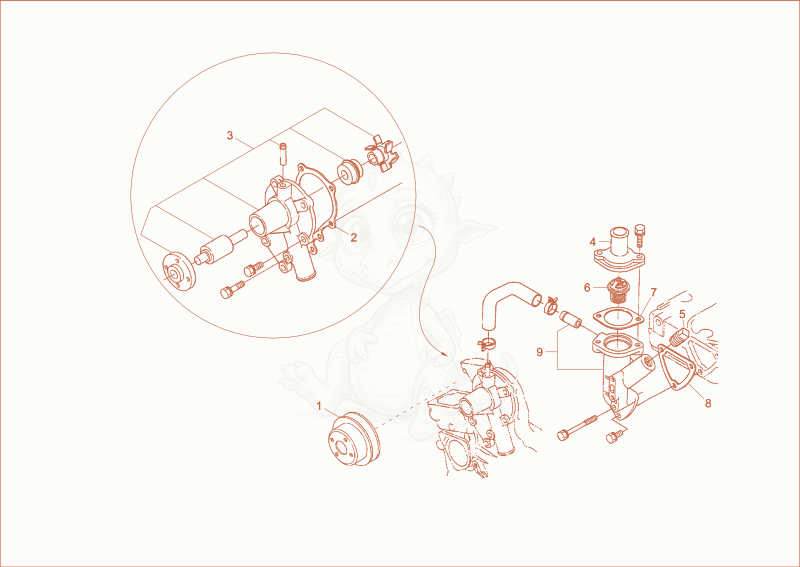 Exploded parts diagram of the cooling system of a Wacker Neuson DT08PRO, with numbered balloons