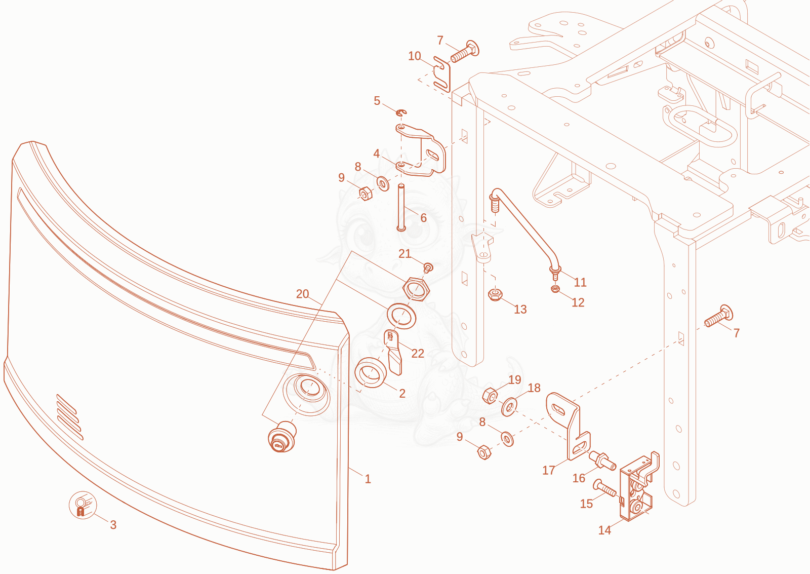 Exploded parts diagram of the engine hood of a Wacker Neuson EZ17-2, with numbered balloons