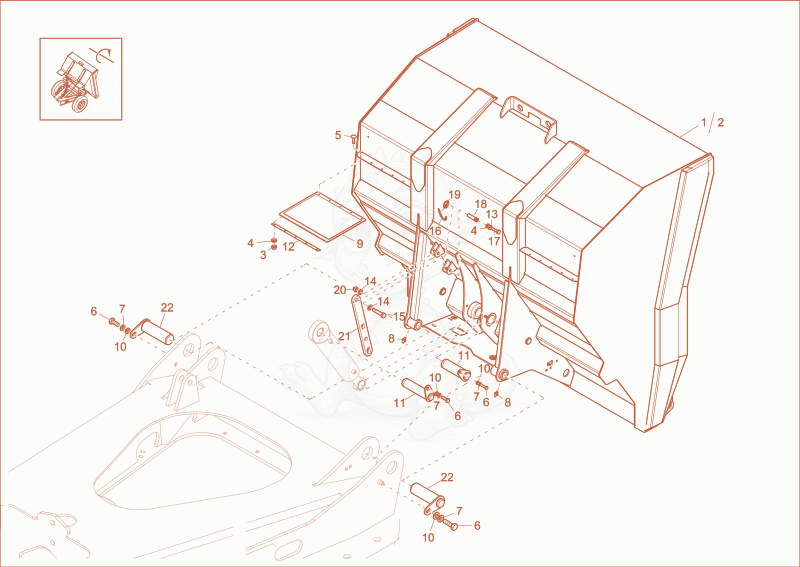 Exploded parts diagram of the skip of a Wacker Neuson DW100, with numbered balloons