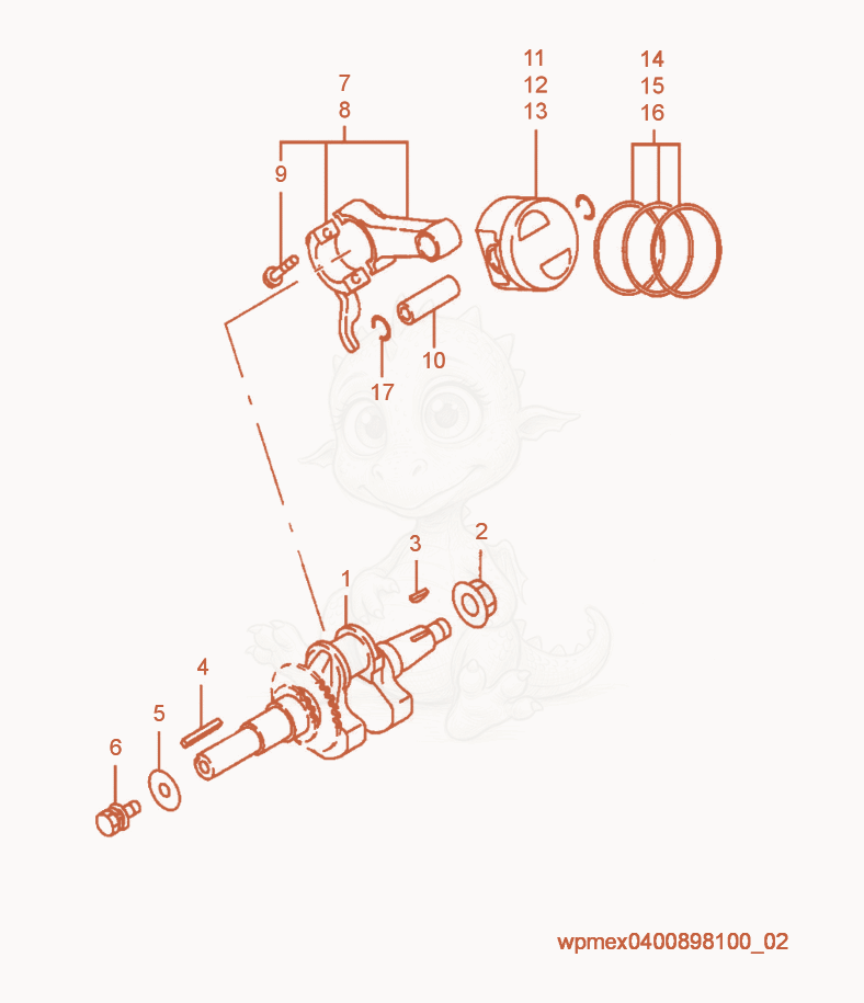 Exploded parts diagram of the Crankshaft of a Wacker Neuson VP60XW, with numbered balloons