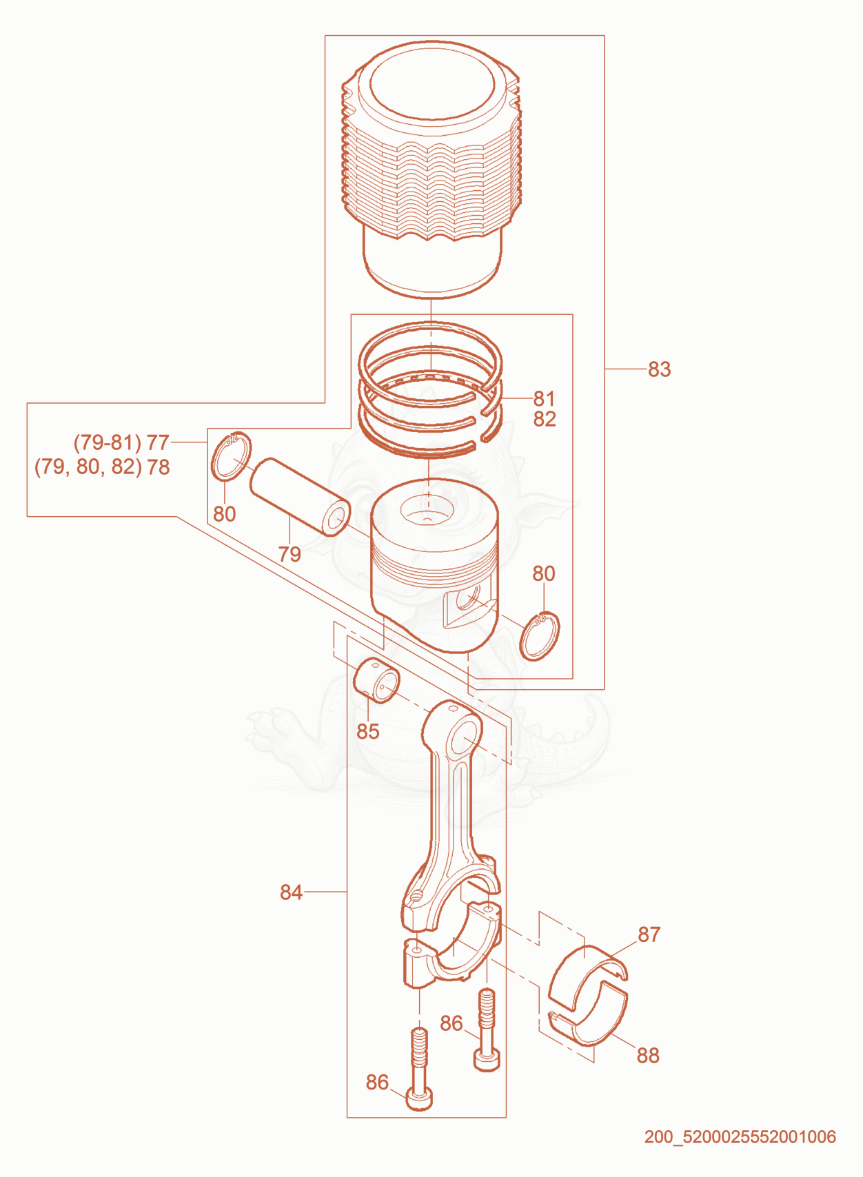 Exploded parts diagram of the Piston/Connecting Rod of a Wacker Neuson RD7HE, with numbered balloons