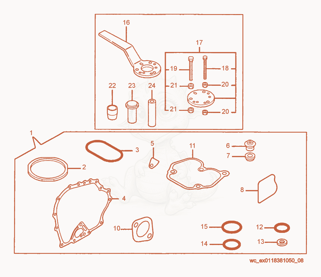 Exploded parts diagram of the Gasket Set of a Wacker Neuson DS70, with numbered balloons