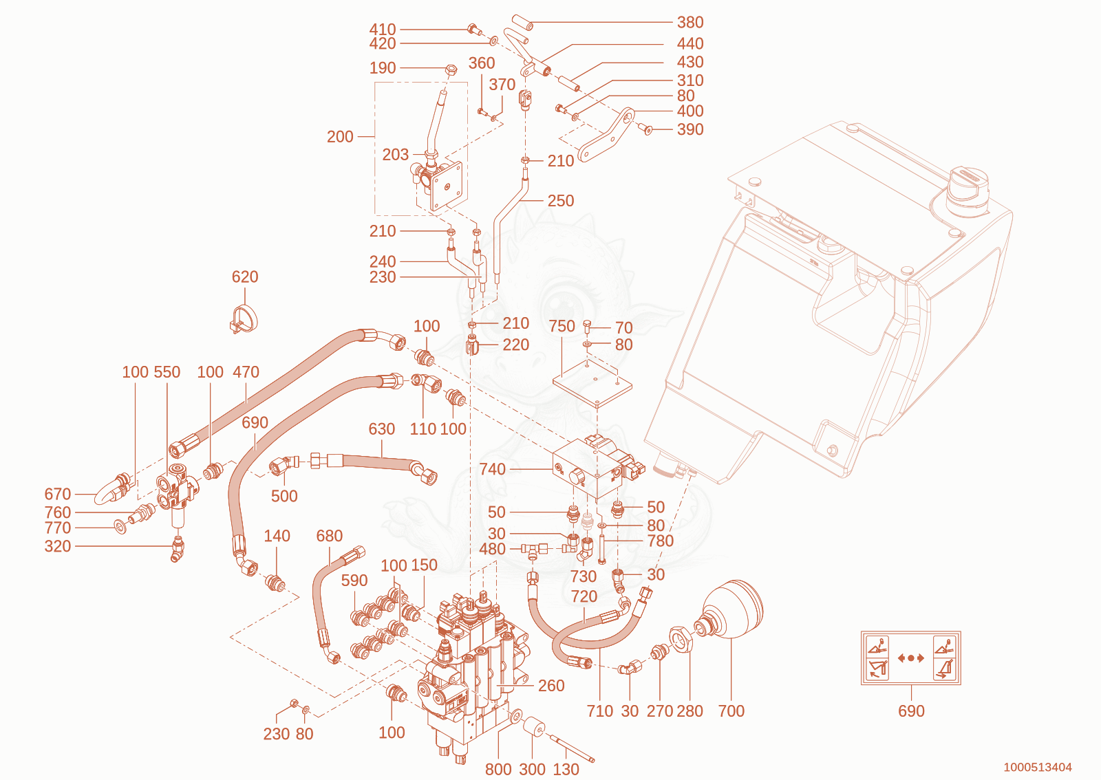 Exploded parts diagram of the Control circuit mechanical of a Wacker Neuson TH412E(T02-01), with numbered balloons