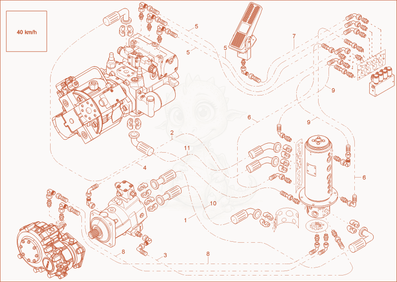 Exploded parts diagram of the Transmission 40km/h Installation of a Wacker Neuson 9503, with numbered balloons