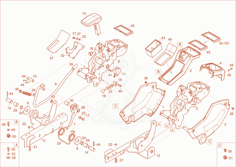 Exploded parts diagram of the controllever carrier of a Wacker Neuson EW100, with numbered balloons