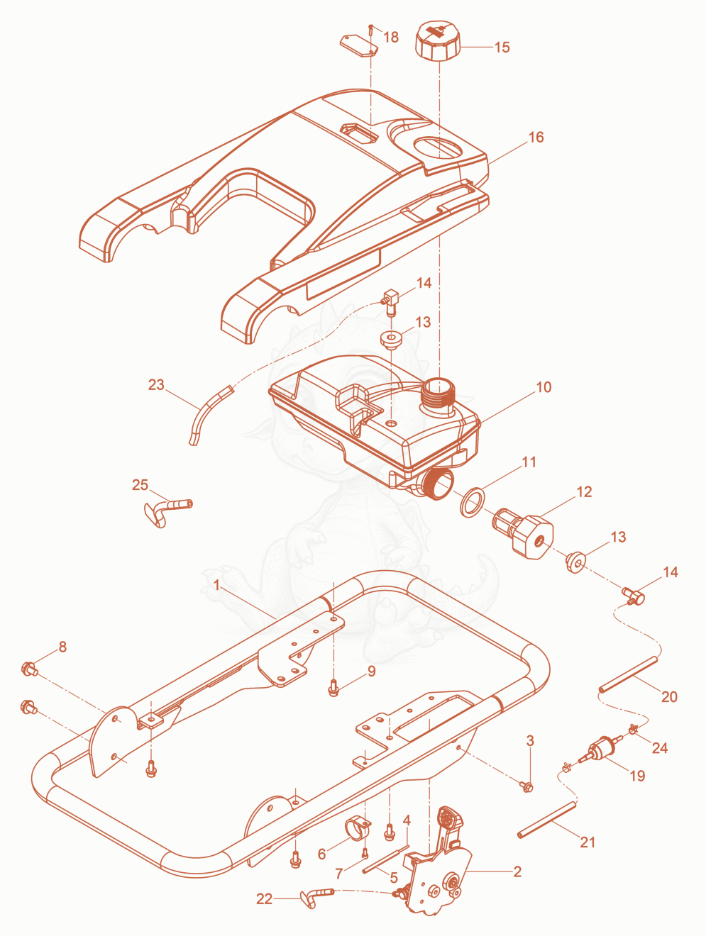 Exploded parts diagram of the Guiding frame cpl. of a Wacker Neuson BS50-4AS11INO.BSZ, with numbered balloons