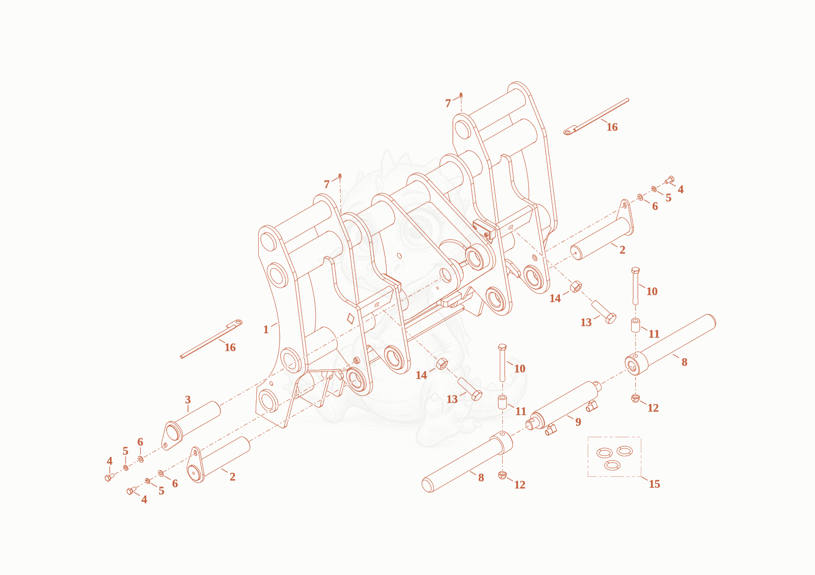 Exploded parts diagram of the quickhitch plate of a Wacker Neuson WL70T4F, with numbered balloons
