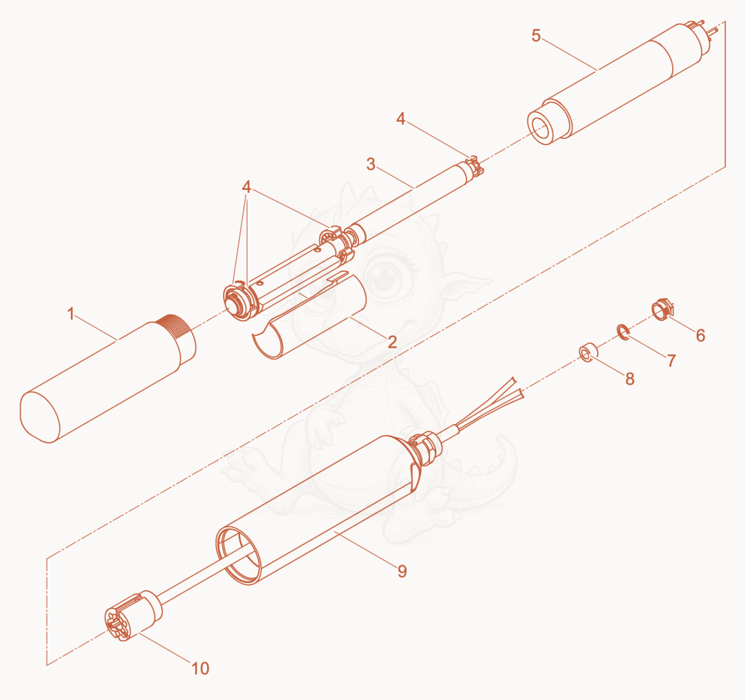 Exploded parts diagram of the Internal Vibrator of a Wacker Neuson IREN45/250GV, with numbered balloons