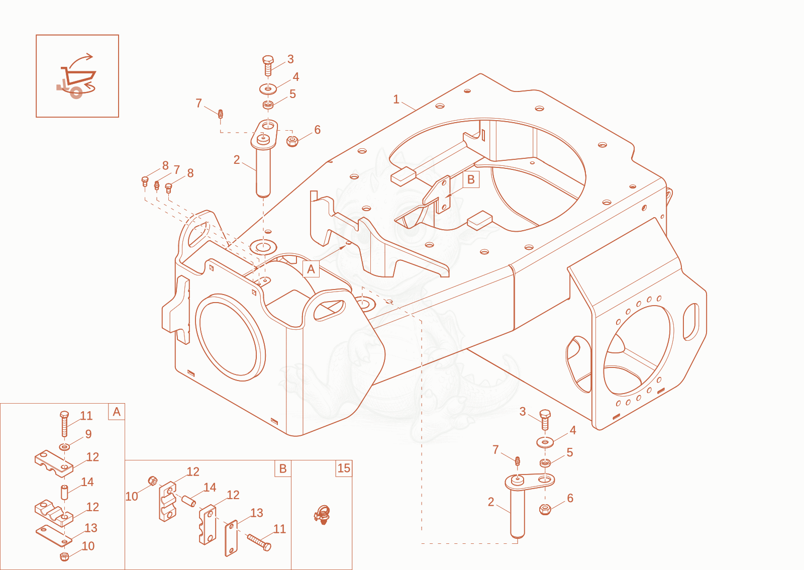 Exploded parts diagram of the front frame (option) of a Wacker Neuson DW15, with numbered balloons