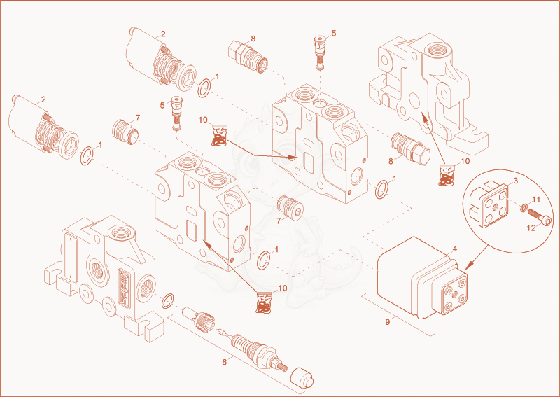 Exploded parts diagram of the OPERATING VALVE - DISASSEMBLED of a Wacker Neuson 2001, with numbered balloons
