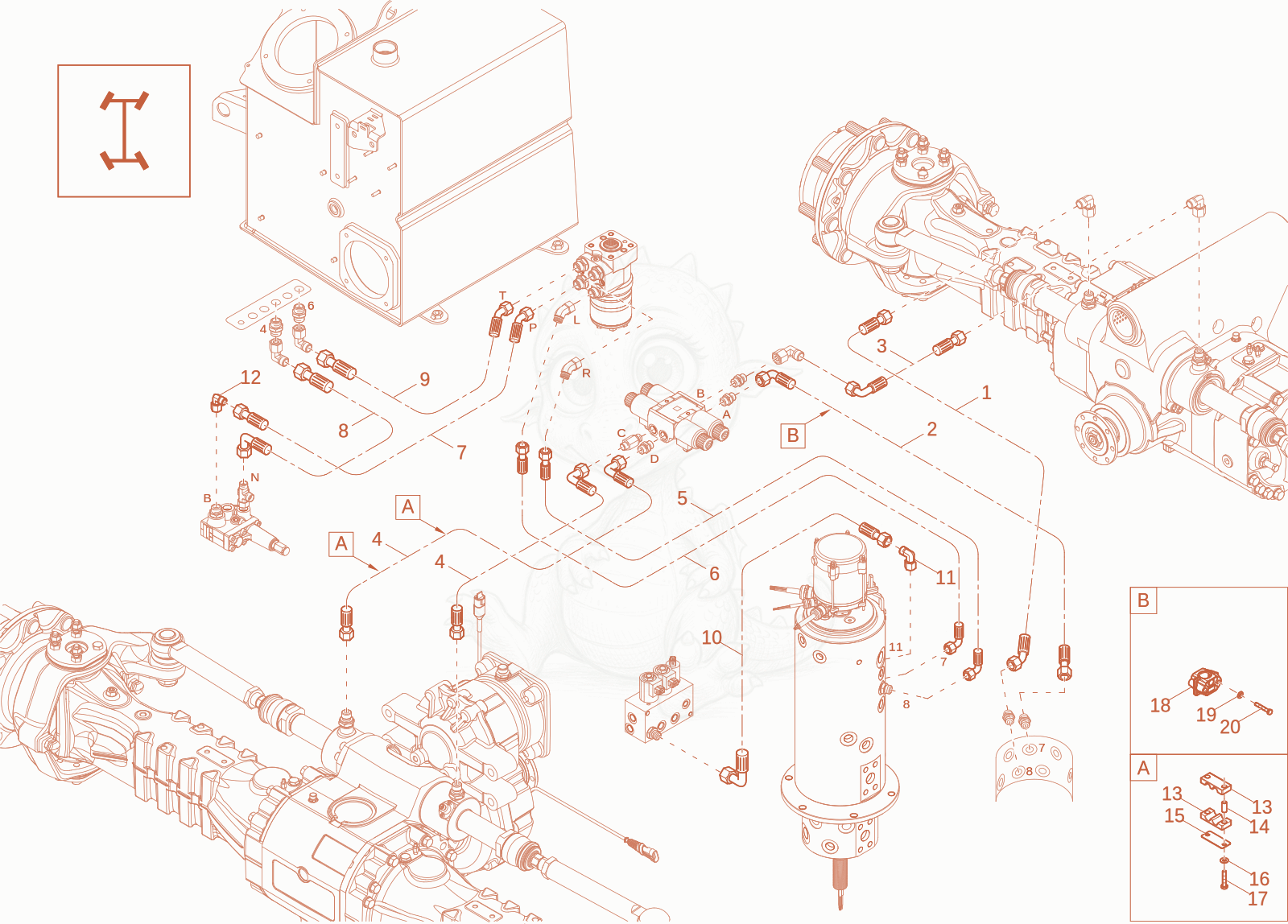 Exploded parts diagram of the STEERING INSTALLATION (option) of a Wacker Neuson EW100-2, with numbered balloons