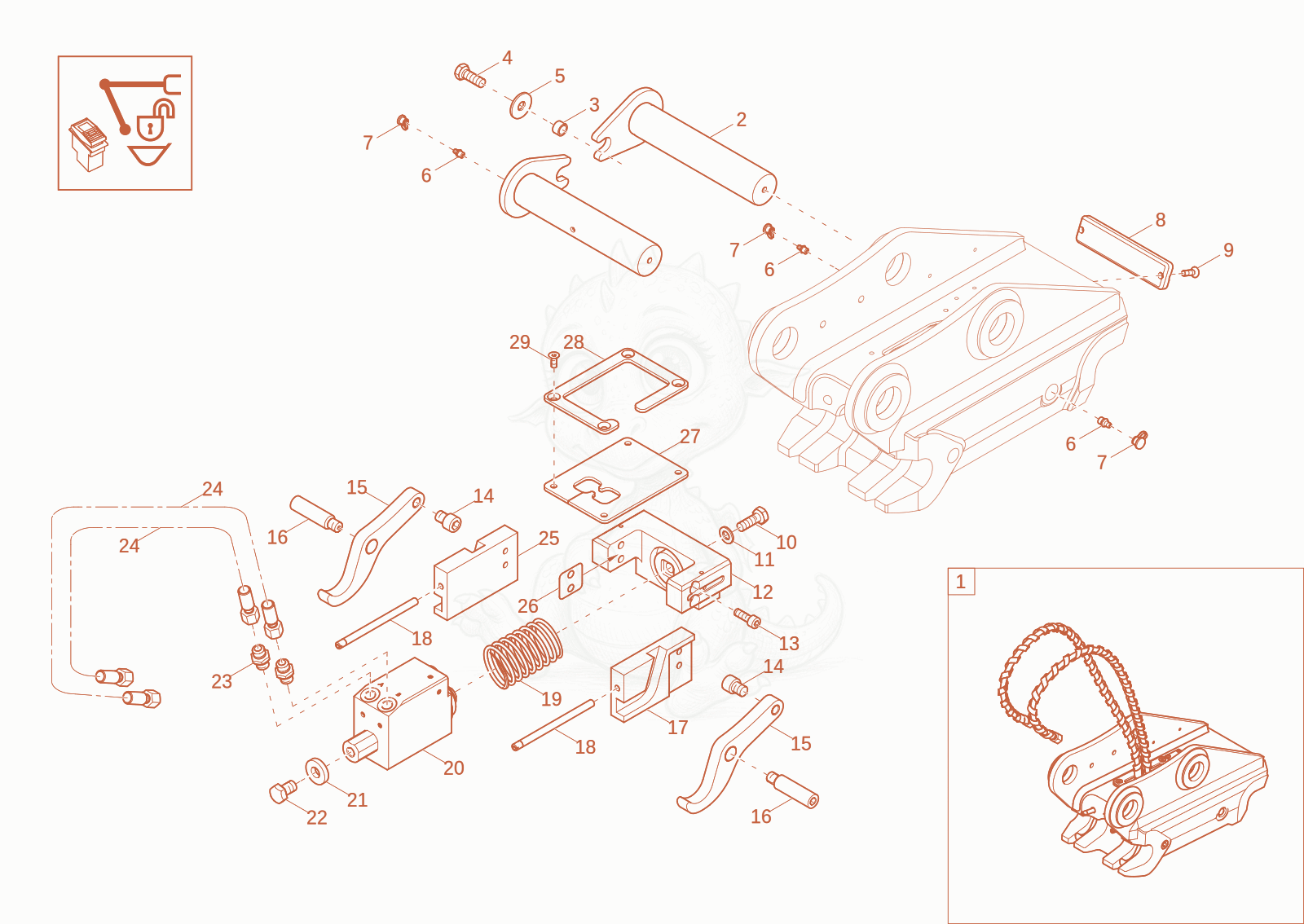 Exploded parts diagram of the HSWS Easy Lock (Option) of a Wacker Neuson EZ26, with numbered balloons