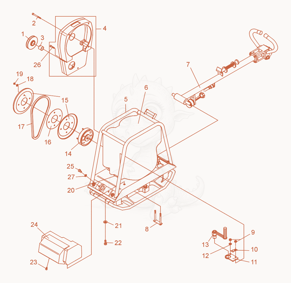 Exploded parts diagram of the Vibratory Plate cpl. of a Wacker Neuson DPU2440F, with numbered balloons
