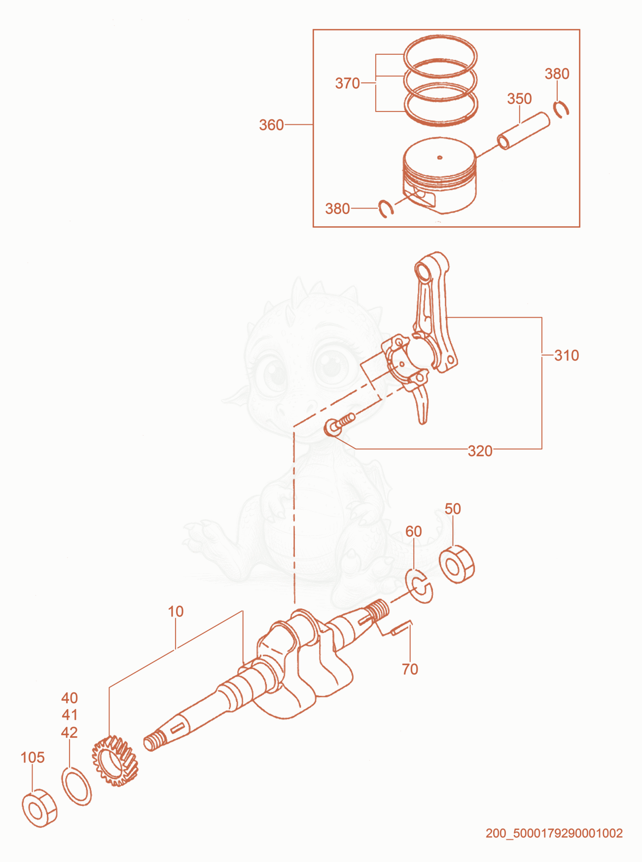 Exploded parts diagram of the Crankshaft/Piston of a Wacker Neuson BS60-4SEU, with numbered balloons