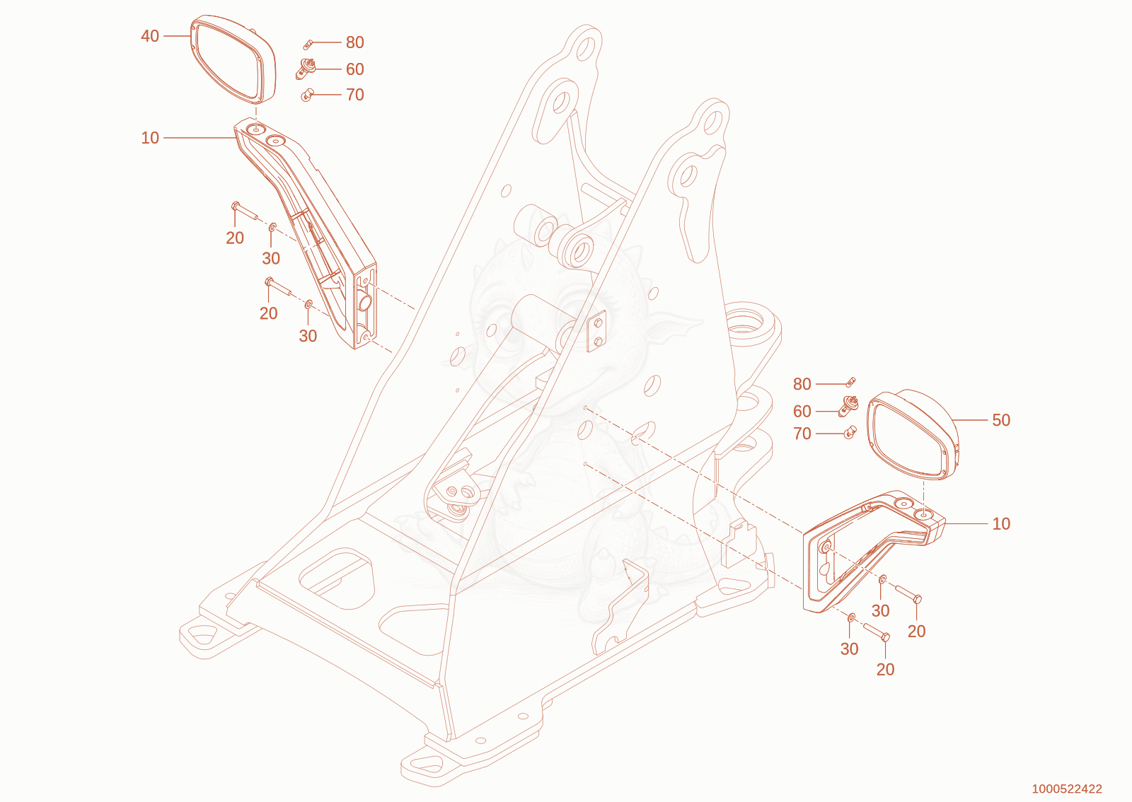 Exploded parts diagram of the FRONTLIGHTS of a Wacker Neuson WLT1050(A06-04), with numbered balloons