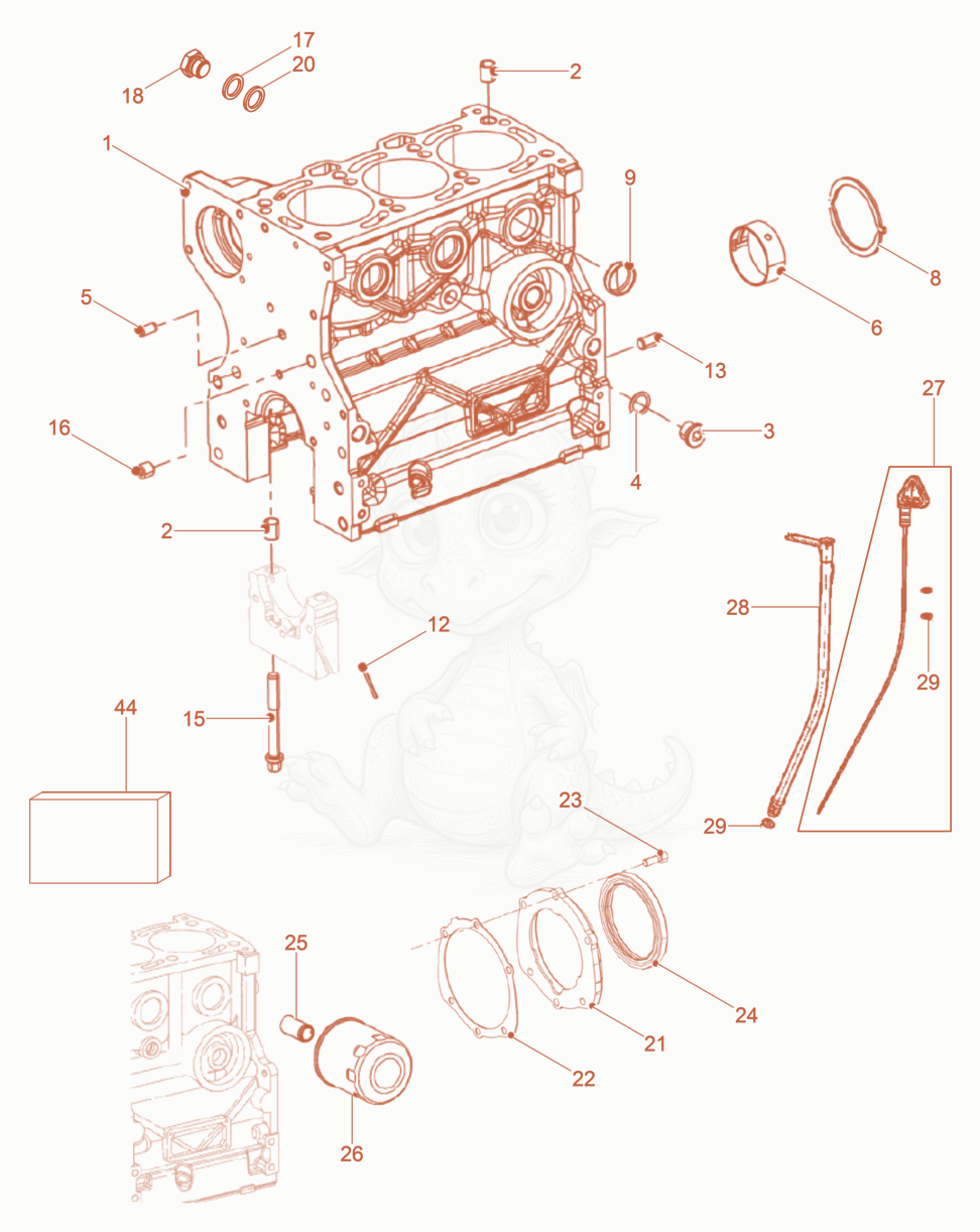 Exploded parts diagram of the Crankcase of a Wacker Neuson DPU110LEC970US, with numbered balloons