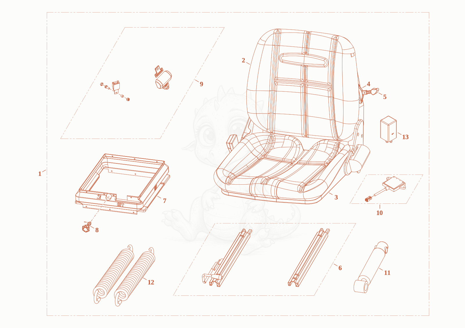Exploded parts diagram of the seat of a Wacker Neuson TH408, with numbered balloons