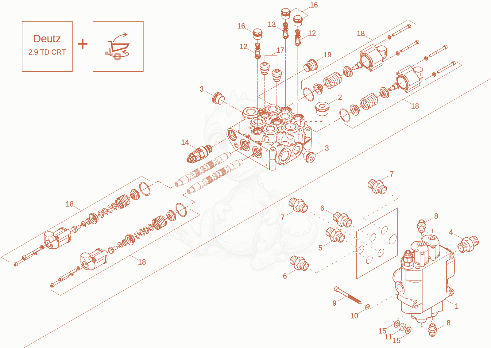 Exploded parts diagram of the control valve (Option) of a Wacker Neuson DV90-2, with numbered balloons