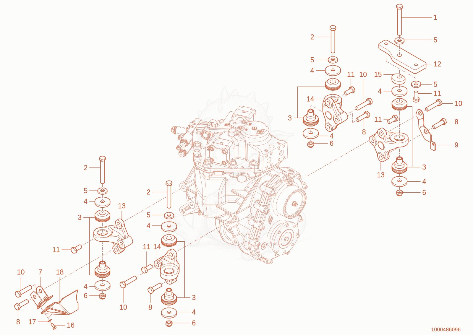 Exploded parts diagram of the gearbox mounting of a Wacker Neuson WL95(WRL90-00), with numbered balloons