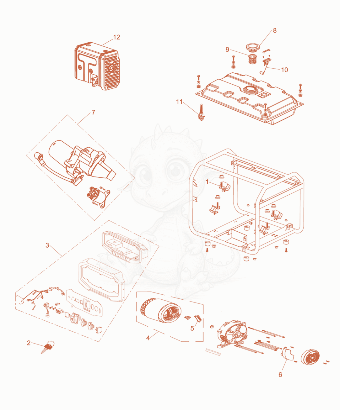 Exploded parts diagram of the Generator of a Wacker Neuson MG5-CN, with numbered balloons