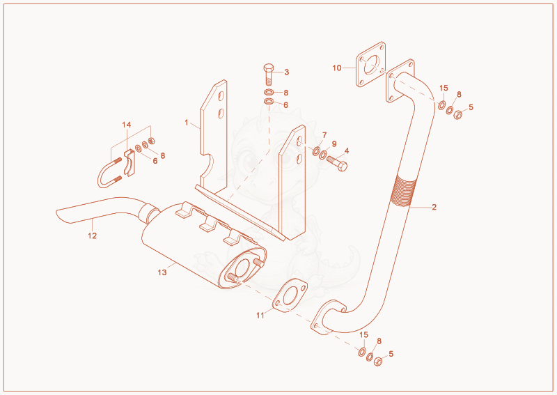 Exploded parts diagram of the exhaust of a Wacker Neuson LS750/1002, with numbered balloons