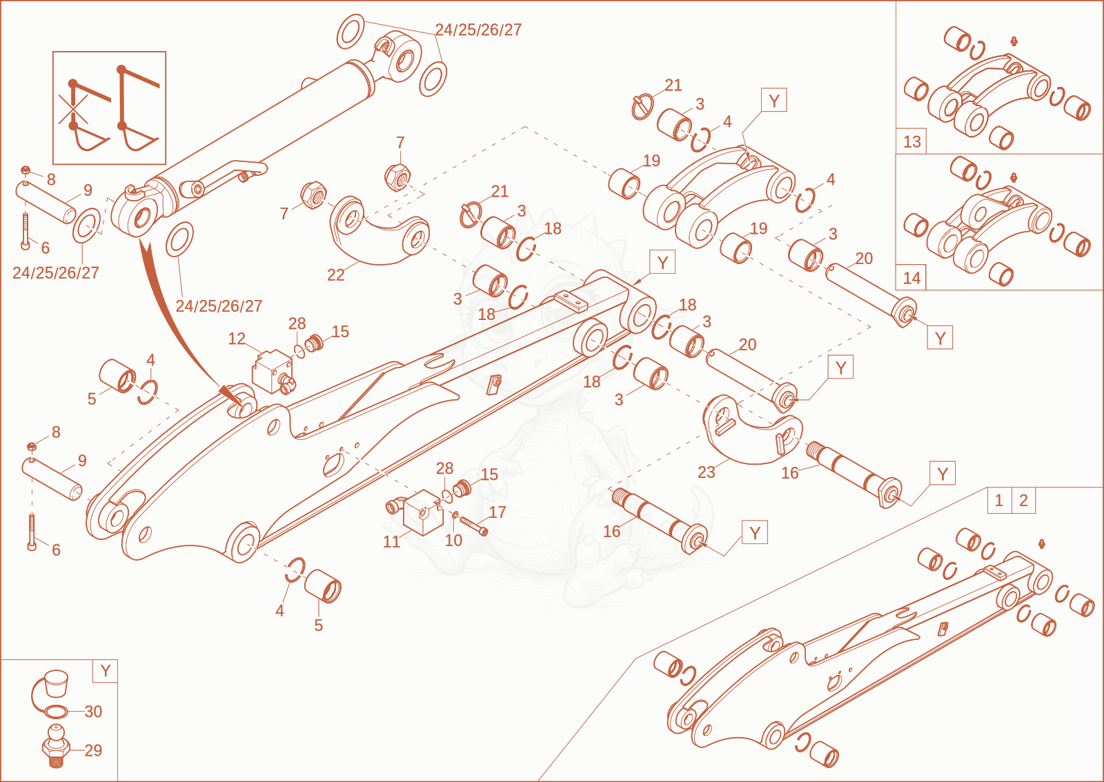 Exploded parts diagram of the DIPPER ARM LONG (OPTION) of a Wacker Neuson ET18, with numbered balloons