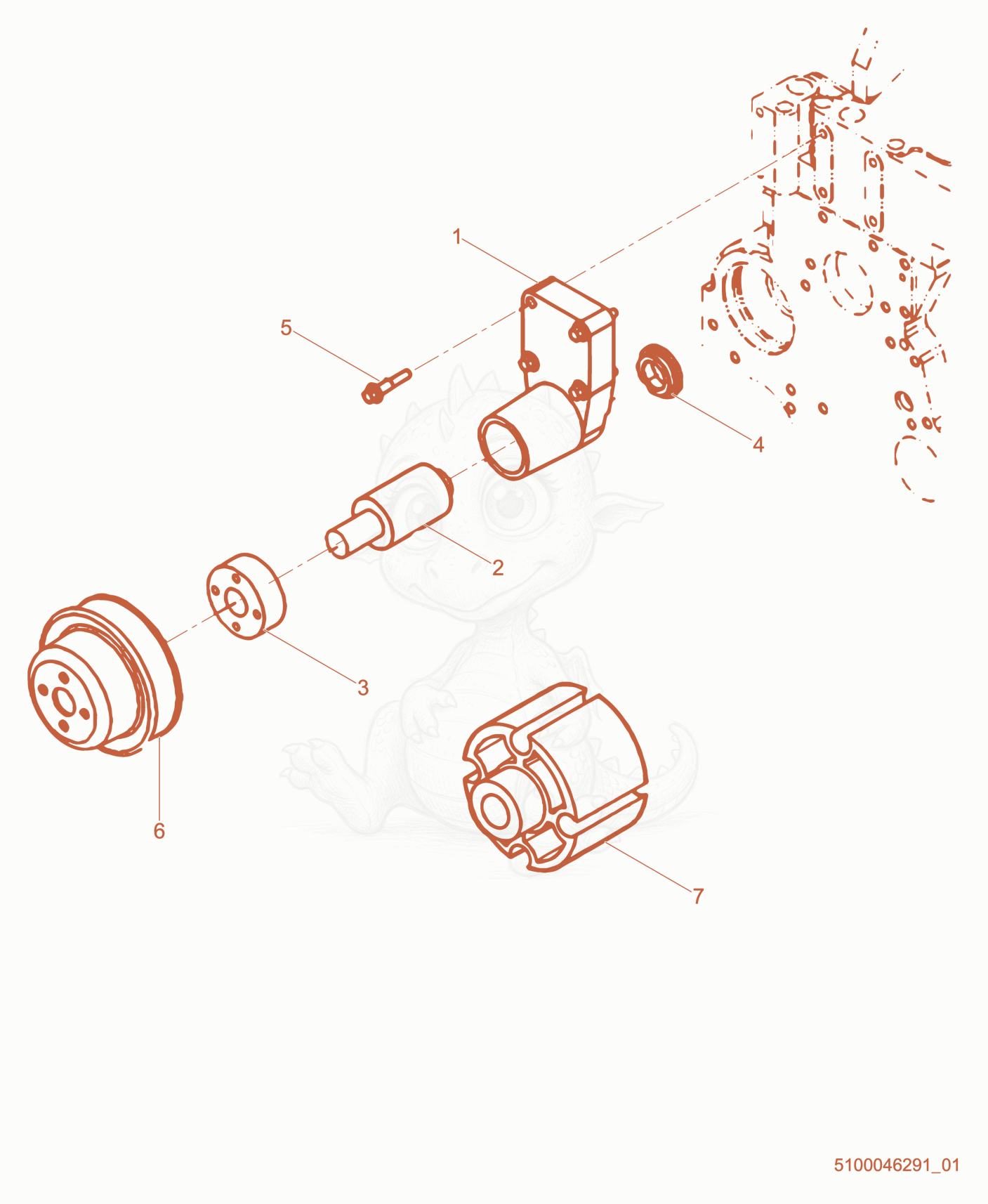 Exploded parts diagram of the Fan Drive of a Wacker Neuson G150, with numbered balloons