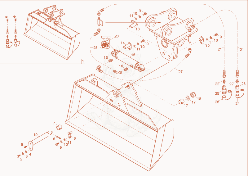 Exploded parts diagram of the BUCKET OFFSET (DIPPER STICK LONG) of a Wacker Neuson 8003, with numbered balloons