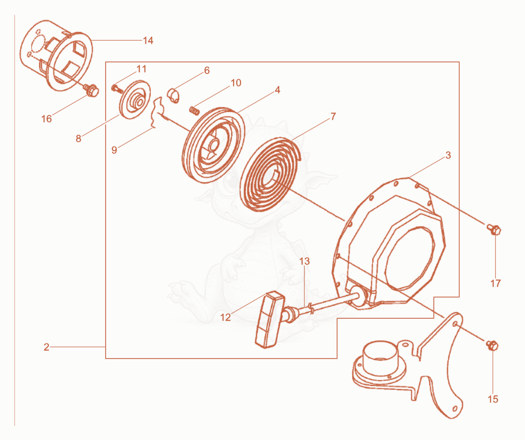 Exploded parts diagram of the Recoil starter of a Wacker Neuson DPU45YEHUS, with numbered balloons