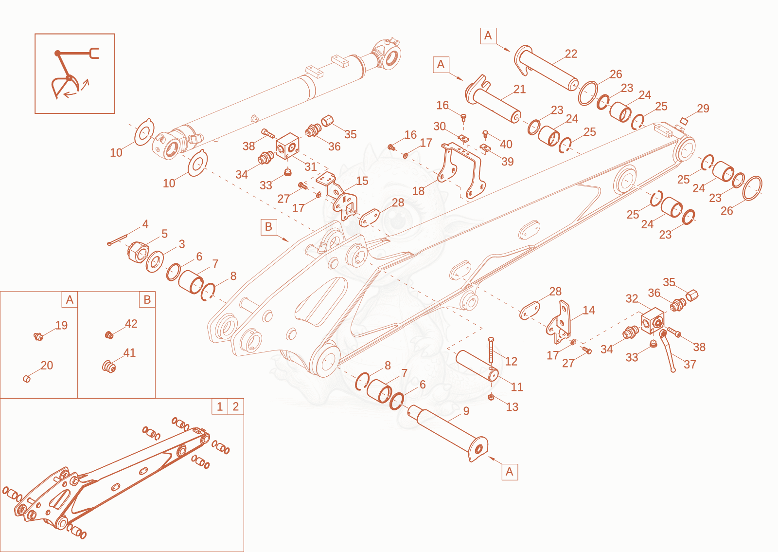 Exploded parts diagram of the DIPPER ARM of a Wacker Neuson EW100-2, with numbered balloons