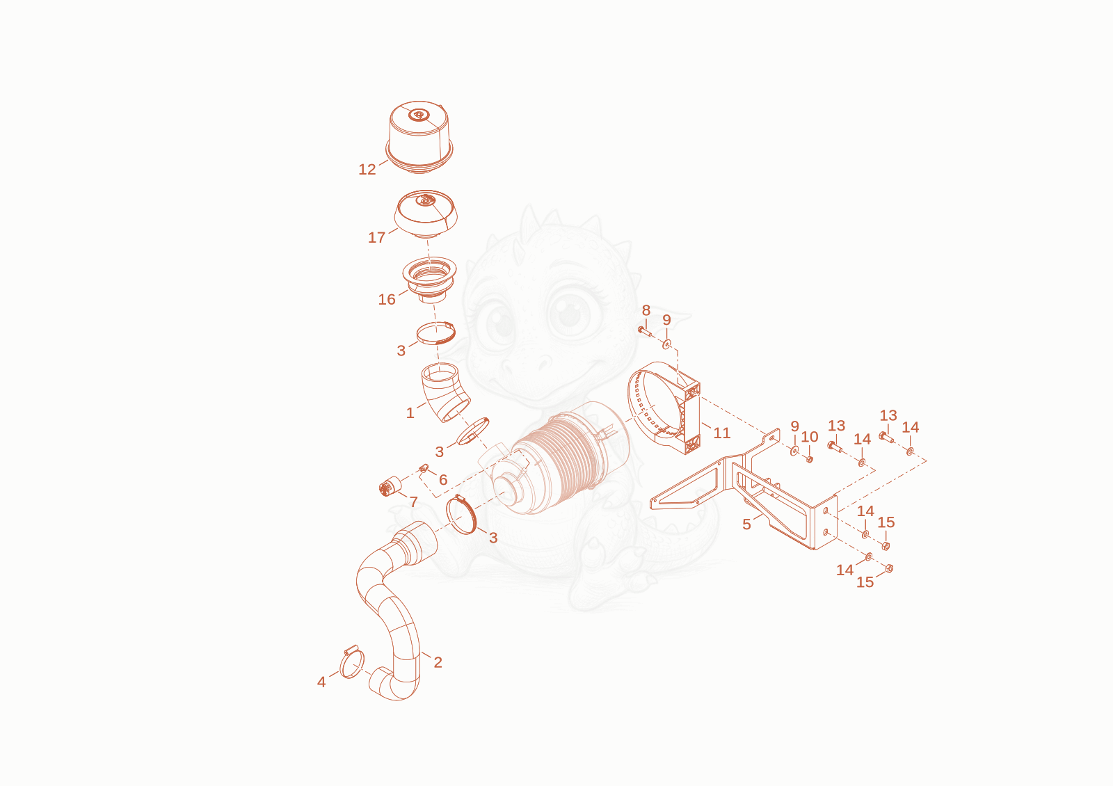 Exploded parts diagram of the air cleaner of a Wacker Neuson TH522STAGEV, with numbered balloons