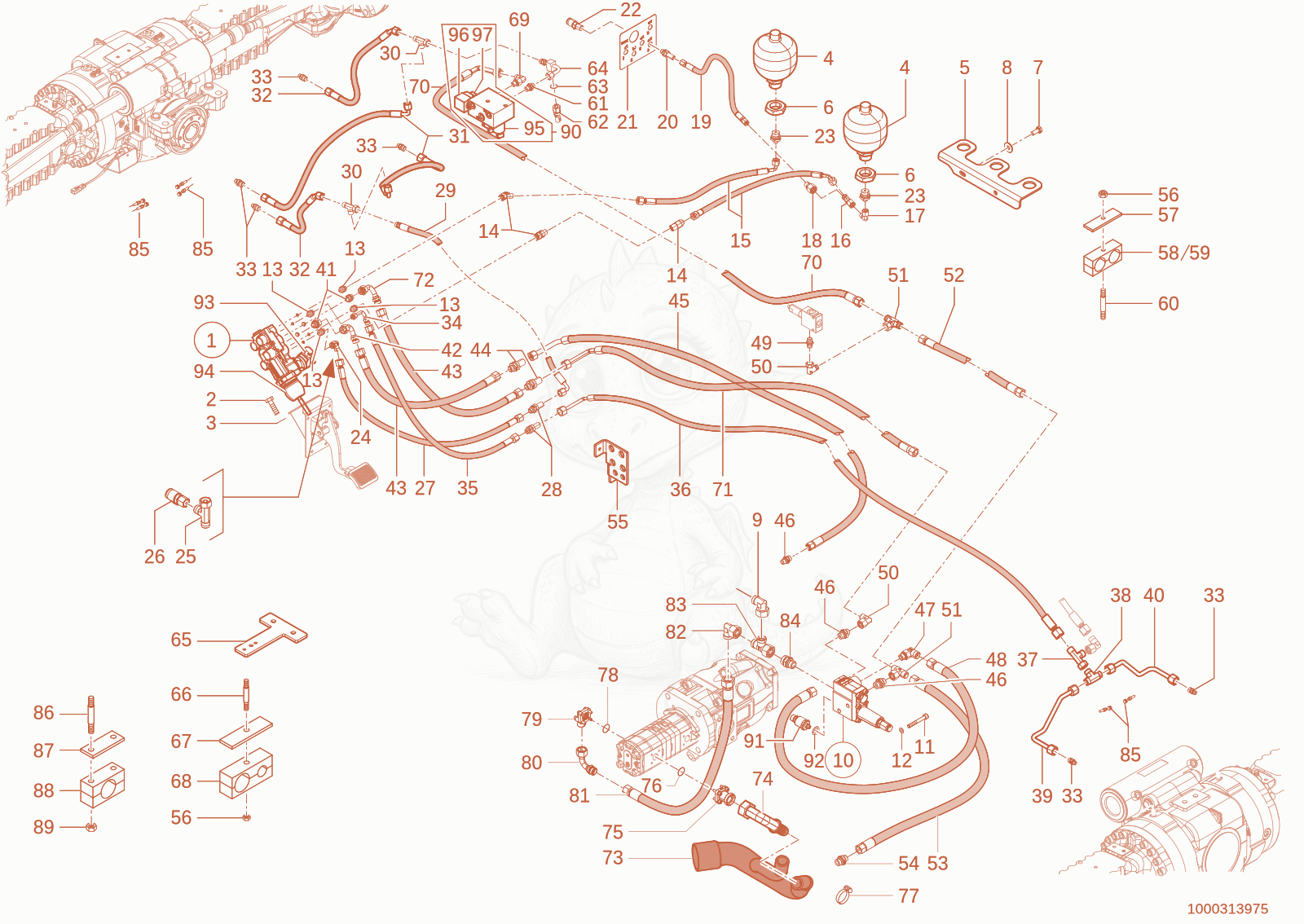 Exploded parts diagram of the service brake of a Wacker Neuson TH755(416-04), with numbered balloons