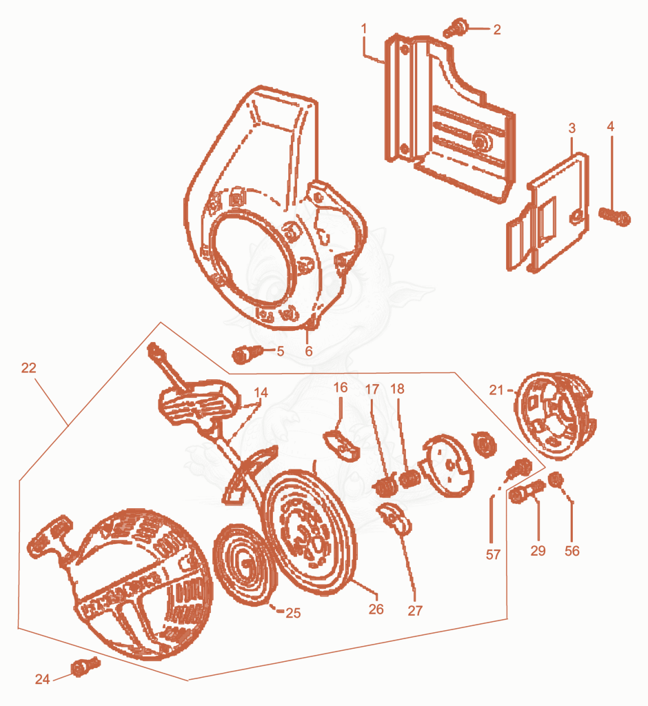 Exploded parts diagram of the Rewind Starter of a Wacker Neuson L5000/225ANSI, with numbered balloons