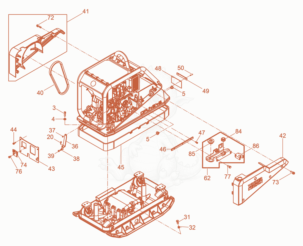 Exploded parts diagram of the Vibratory Plate cpl. of a Wacker Neuson DPU4545H, with numbered balloons
