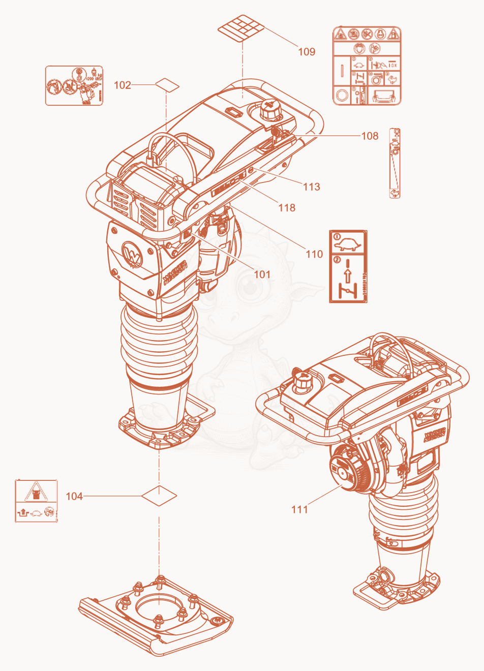 Exploded parts diagram of the Labels of a Wacker Neuson BS60-211IN, with numbered balloons