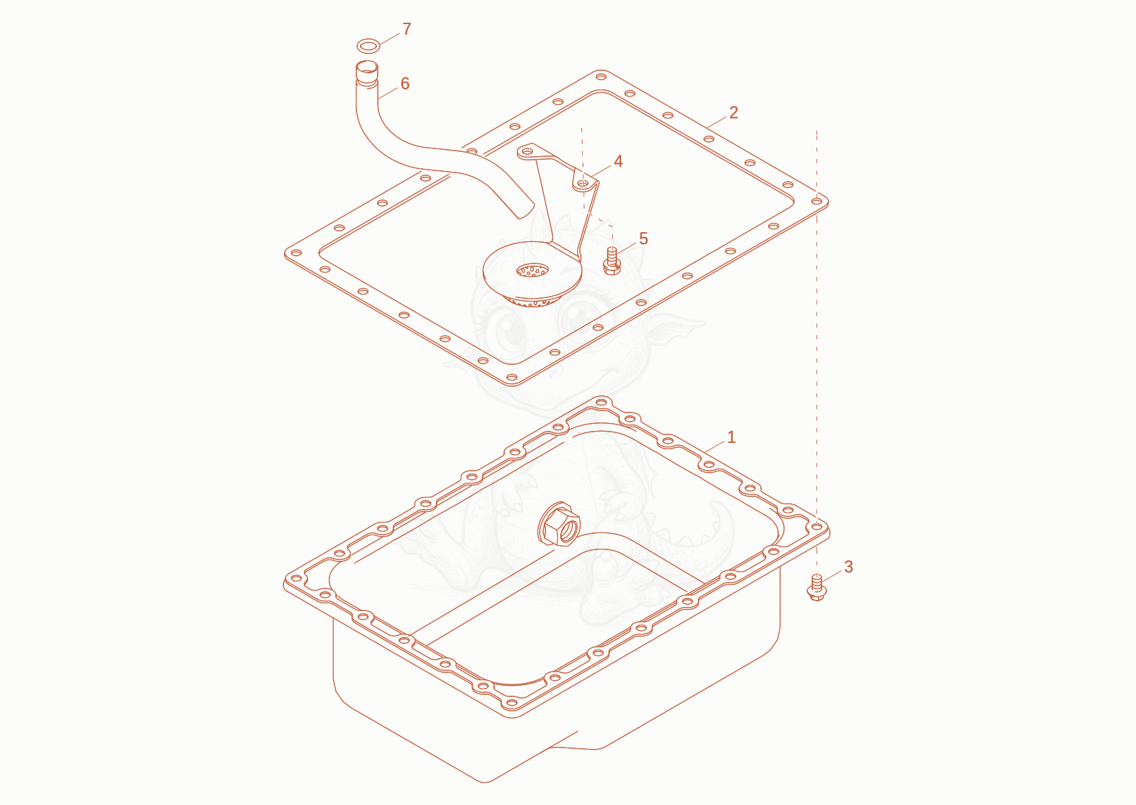 Exploded parts diagram of the oil pan of a Wacker Neuson DV45, with numbered balloons