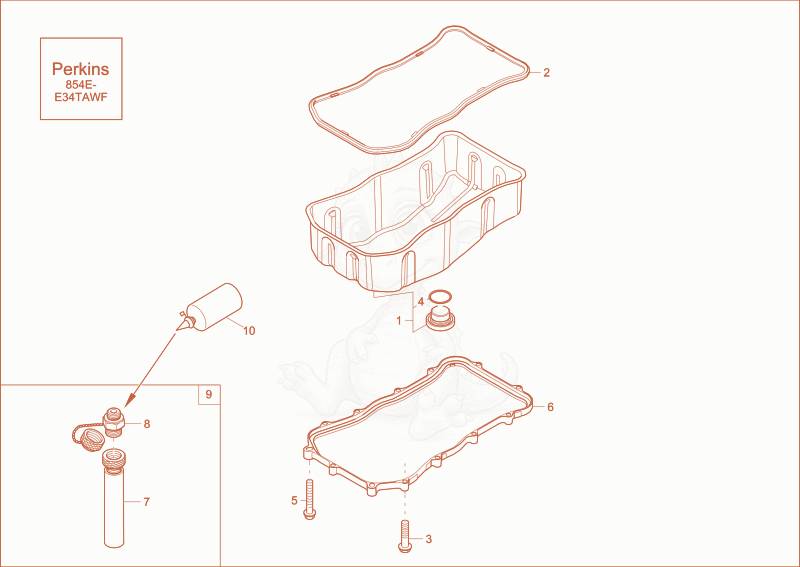 Exploded parts diagram of the oil sump of a Wacker Neuson DW90, with numbered balloons