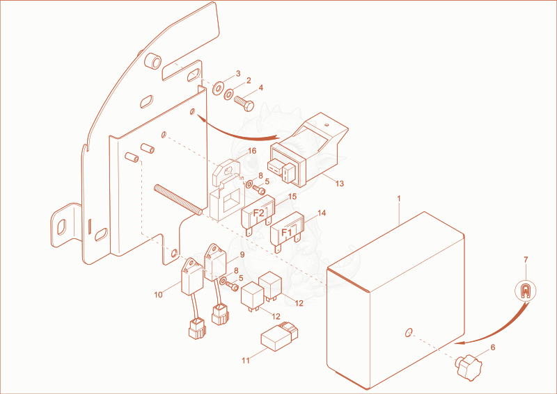 Exploded parts diagram of the RELAY BOX of a Wacker Neuson 38Z3, with numbered balloons